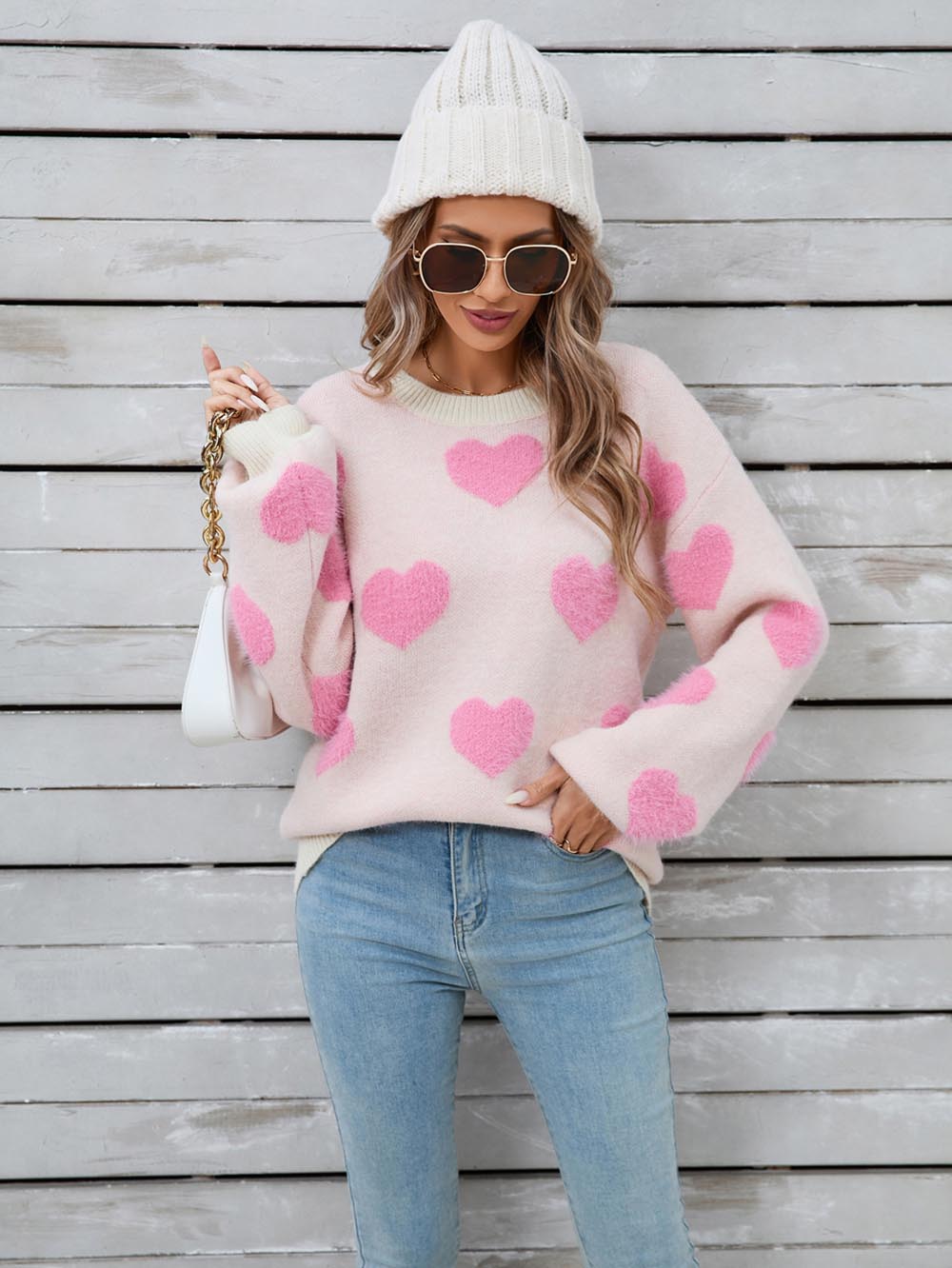 Heart Print Valentine's Day Crew Neck Sweater | NCS