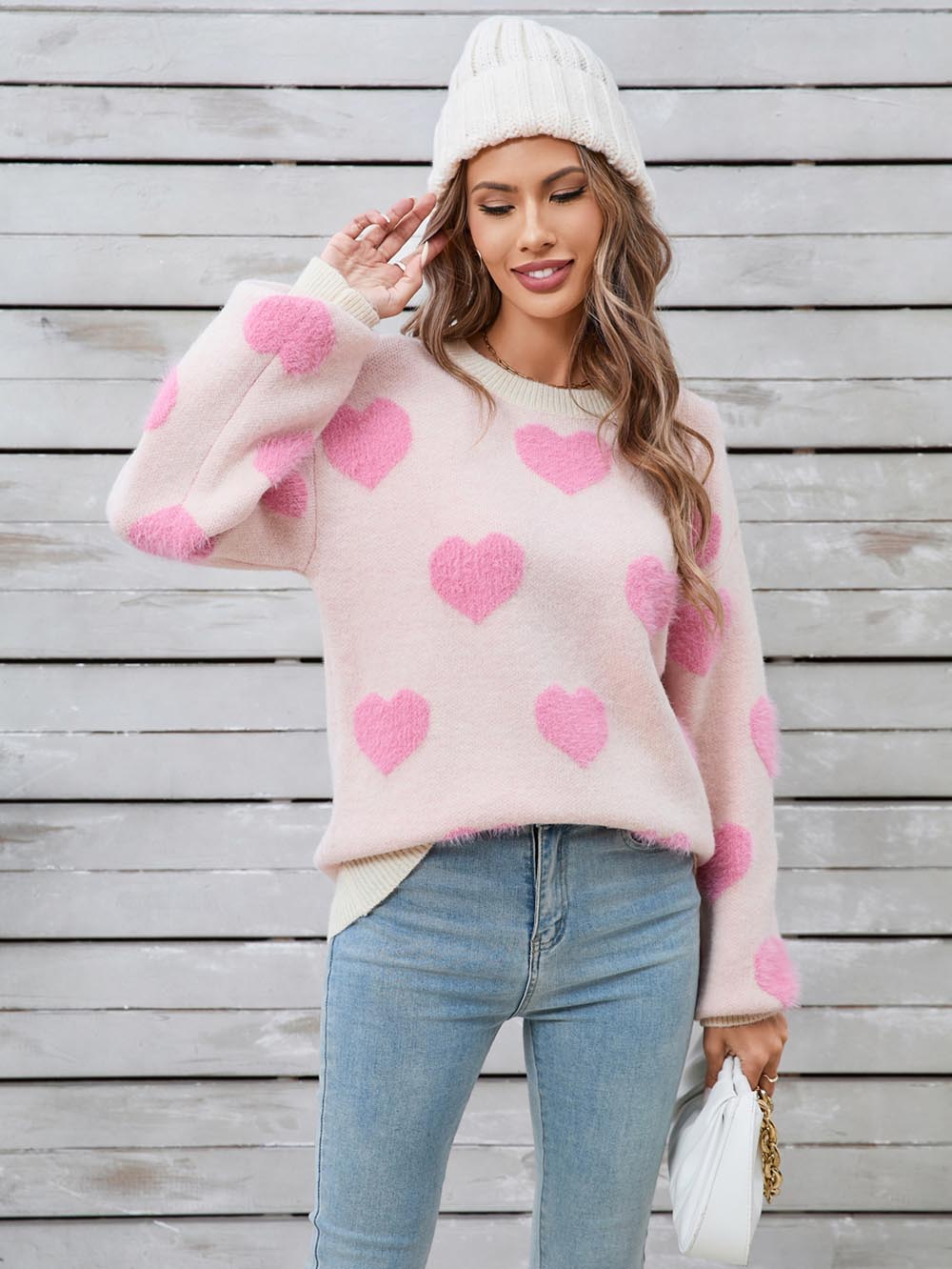 Heart Print Valentine's Day Crew Neck Sweater | NCS