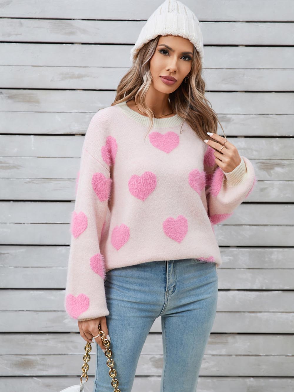 Heart Print Valentine's Day Crew Neck Sweater | NCS