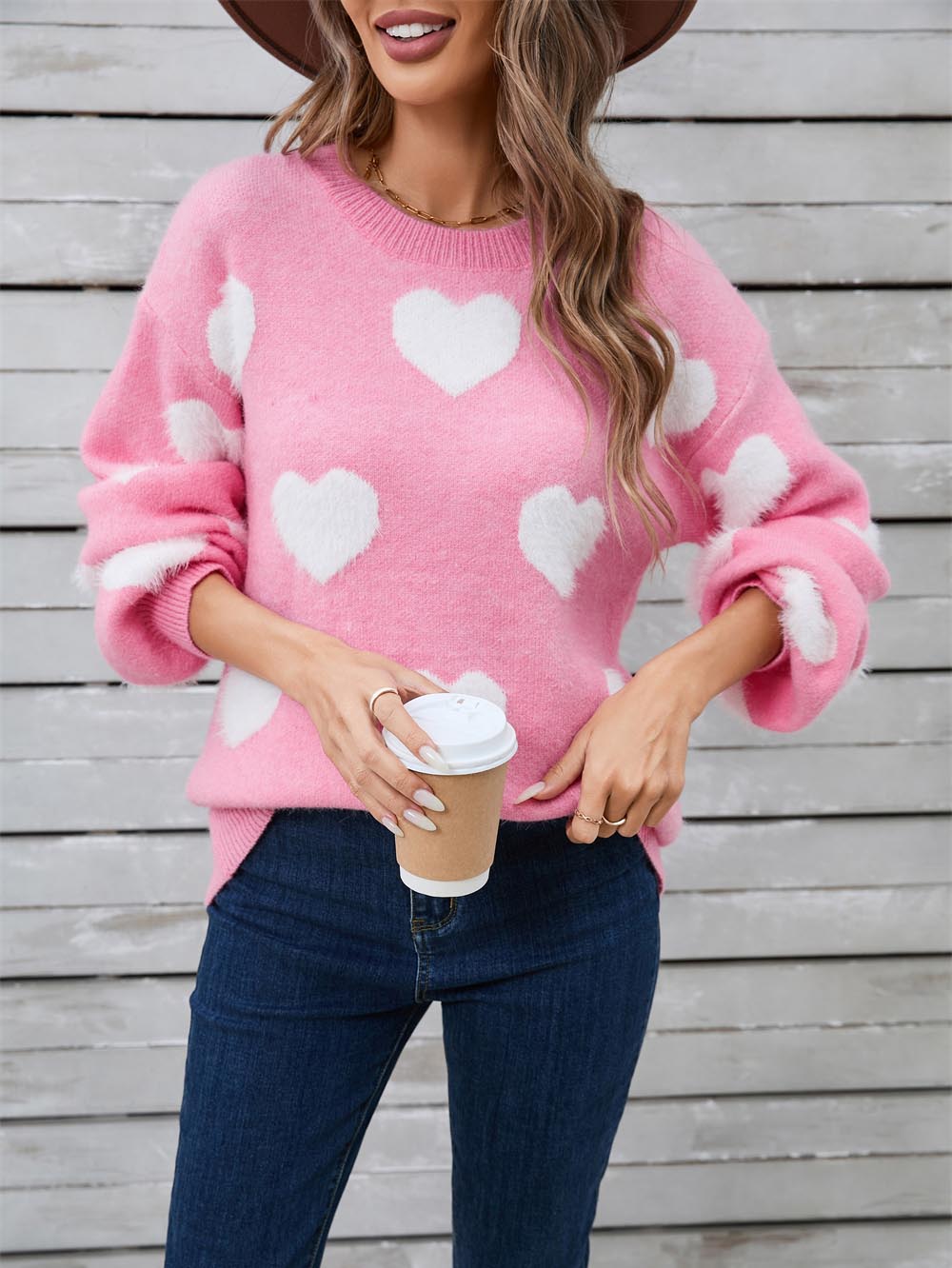 Heart Print Valentine's Day Crew Neck Sweater | NCS