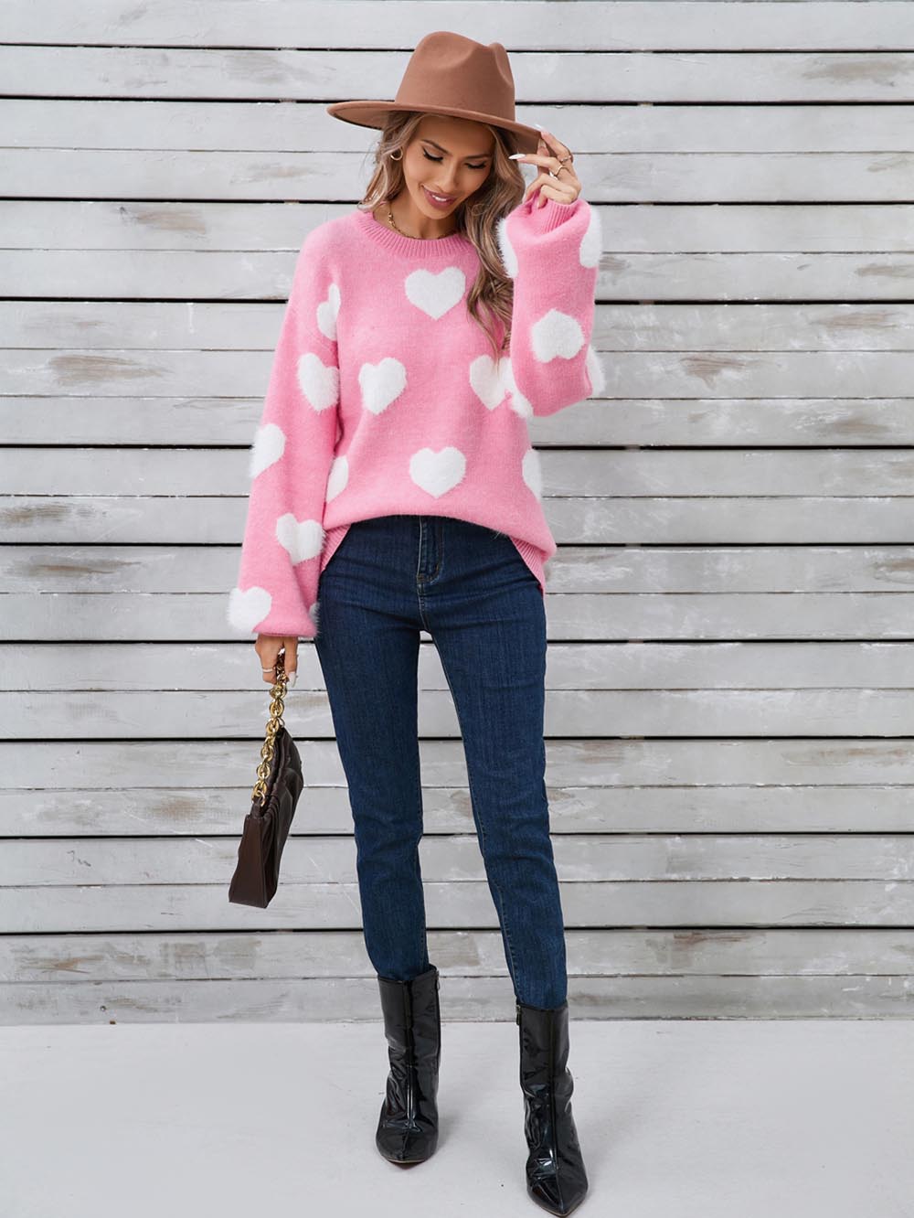 Heart Print Valentine's Day Crew Neck Sweater | NCS