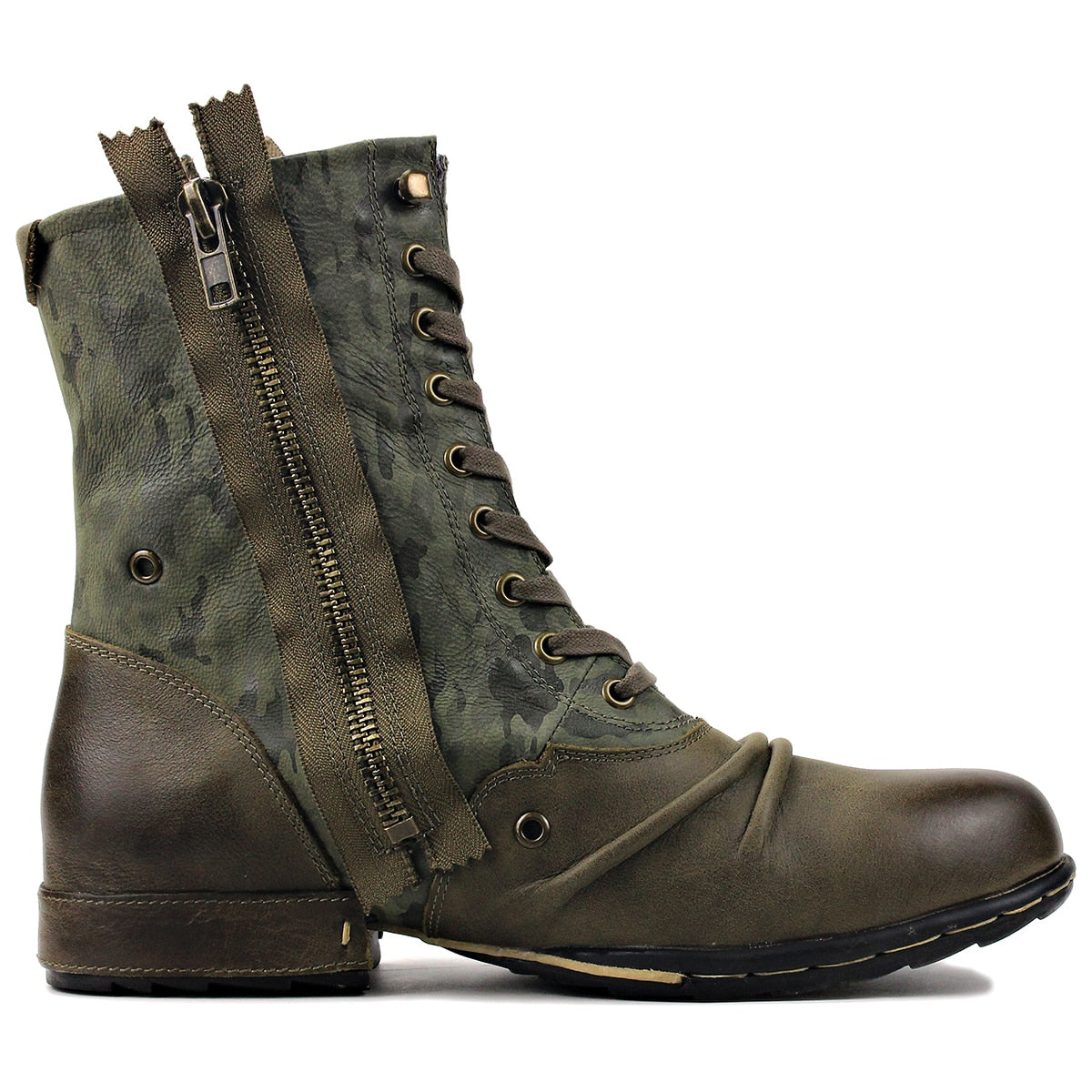 OSSTONE Men's Double Side Zipper Ankle Boots 5008-1-H-GREEN