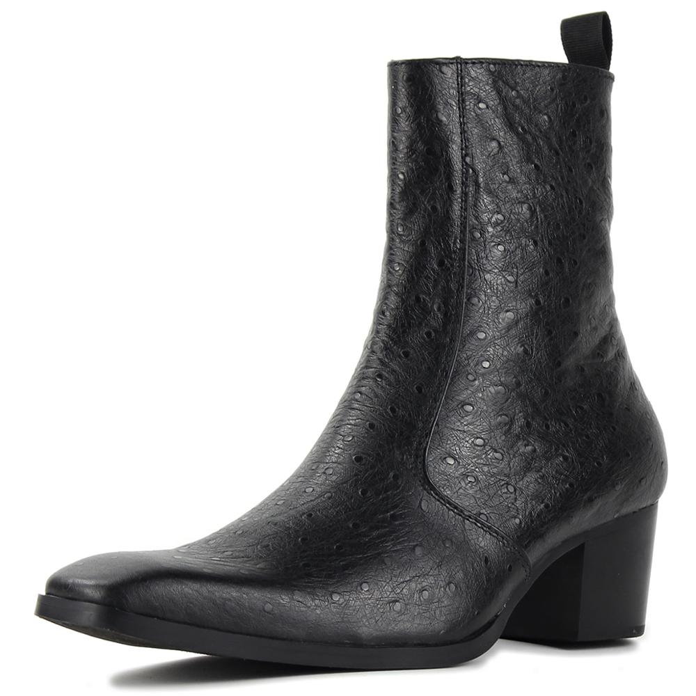 Calfskin Heel Ostrich-Print Chelsea Boots