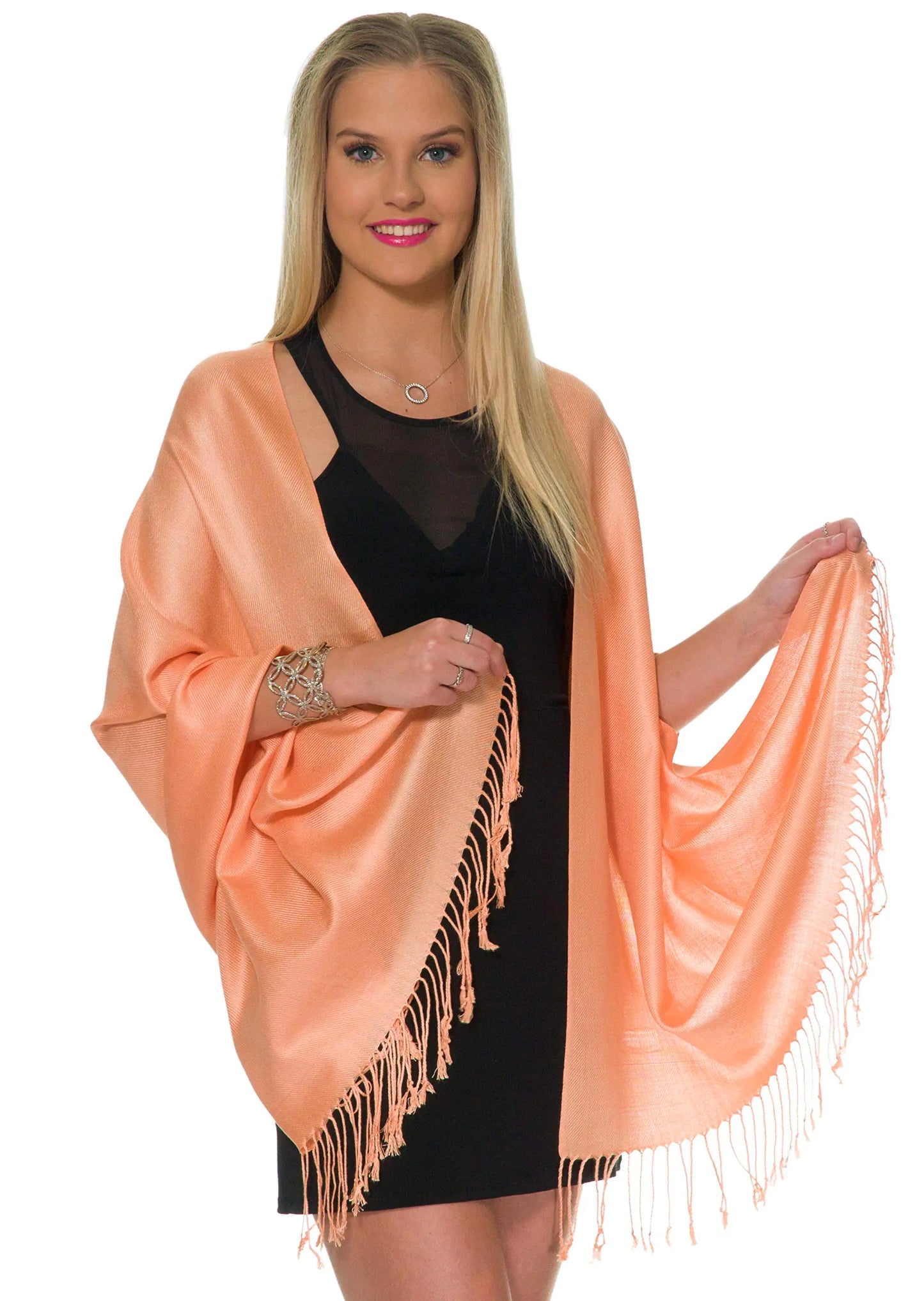 Pashmina Shawls and Wraps for Evening Dresses, Large Soft Pashminas Wedding Shawl Peach - # GIAA231710009