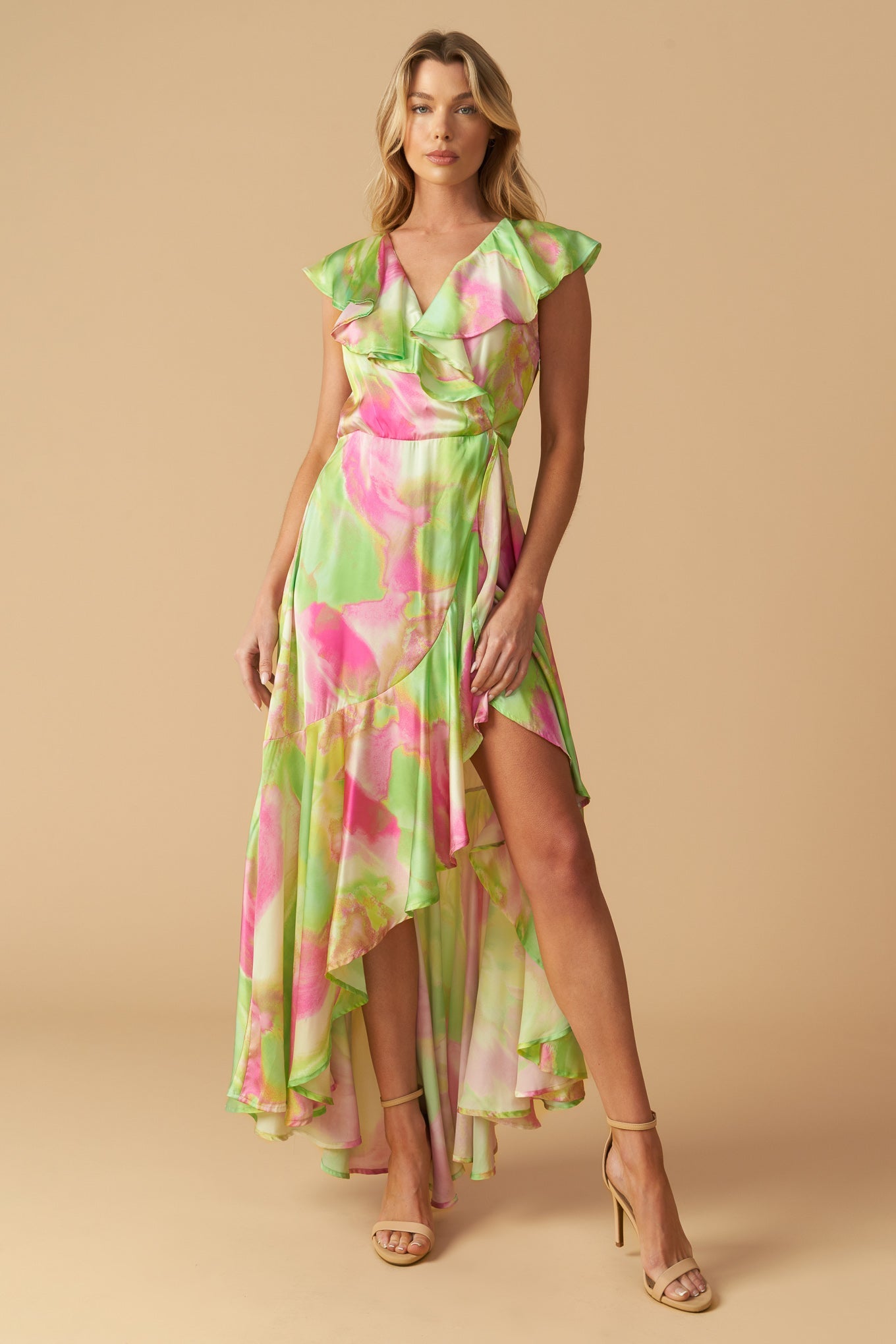 LA BEBE WOVEN SATIN MAXI DRESS