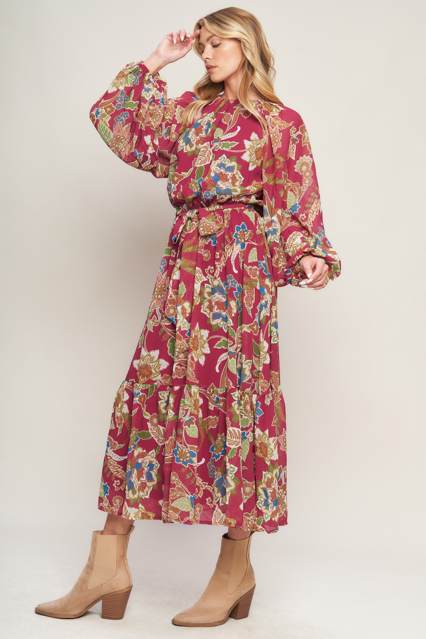 FLORALLY CHIC WOVEN MIDI DRESS