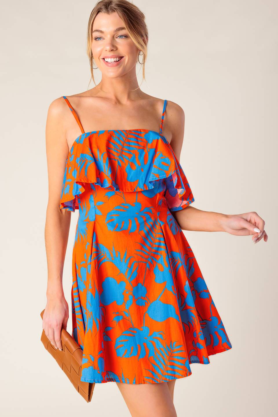 STOPPING TIME ORANGE WOVEN MINI DRESS