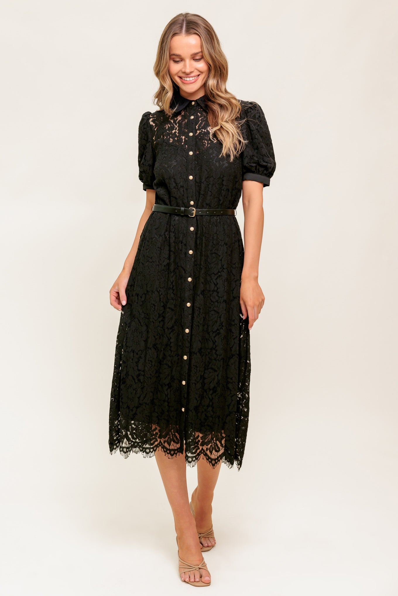 TIMID TO TENACIOUS WOVEN LACE SHIRT DRESS