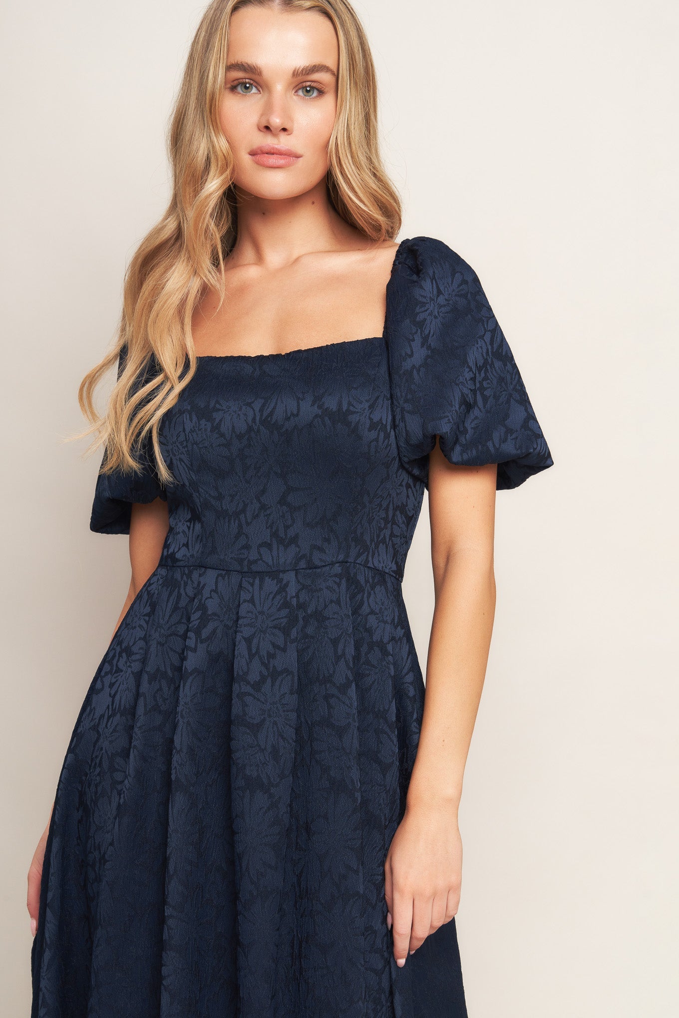 TRY AND TRY AGAIN JACQUARD WOVEN MIDI DRESS