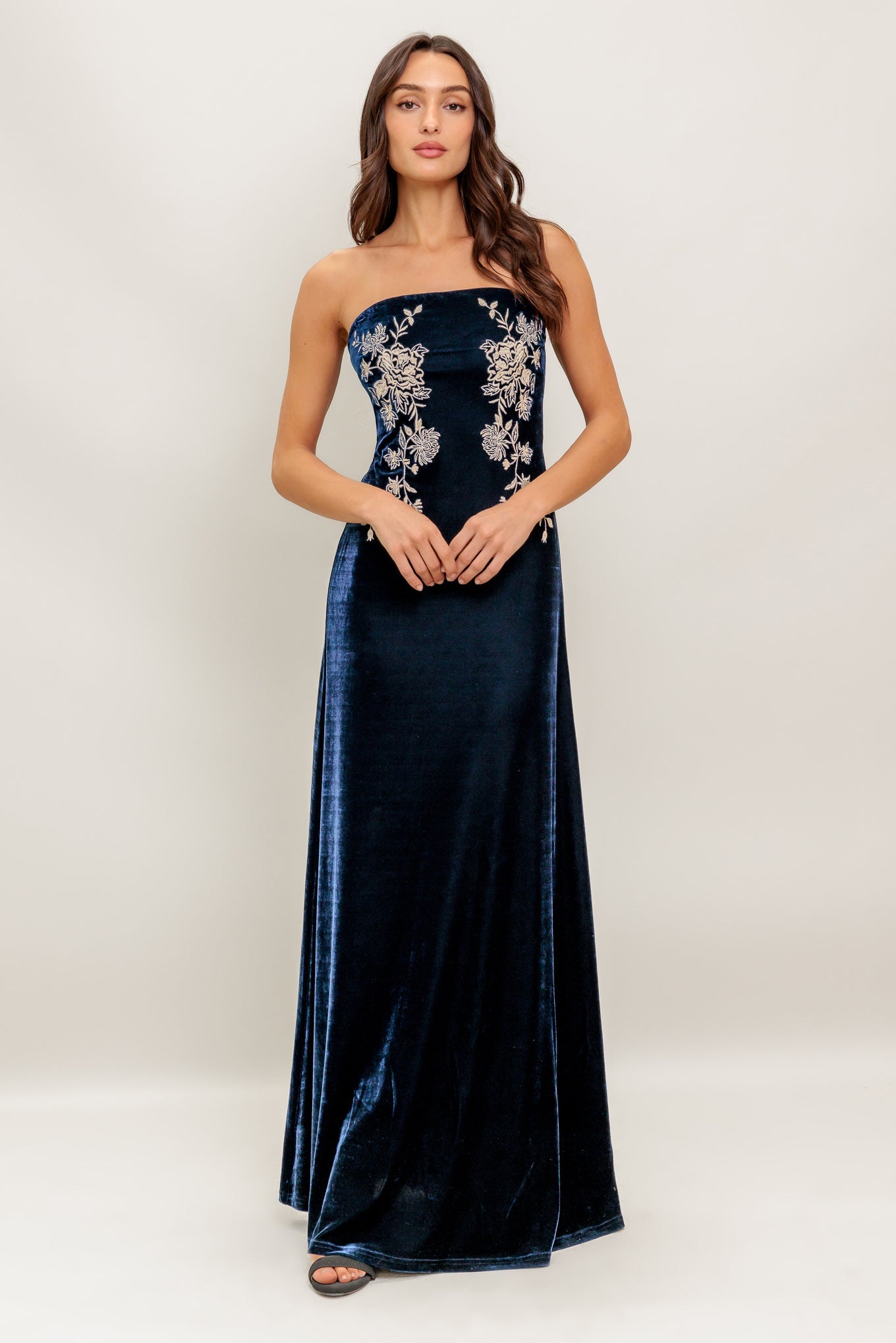 VELVET ELEGIA NAVY MAXI DRESS