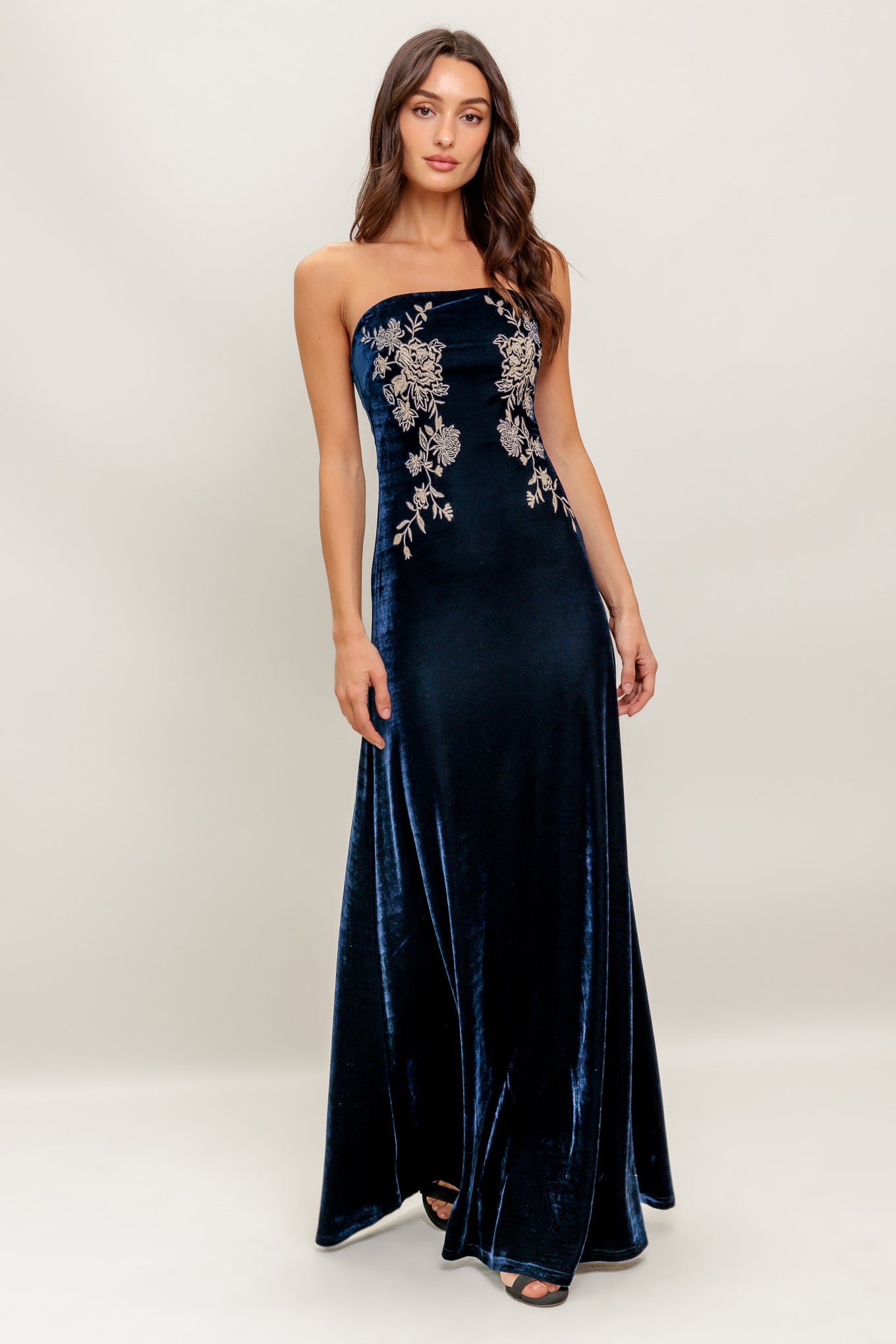VELVET ELEGIA NAVY MAXI DRESS