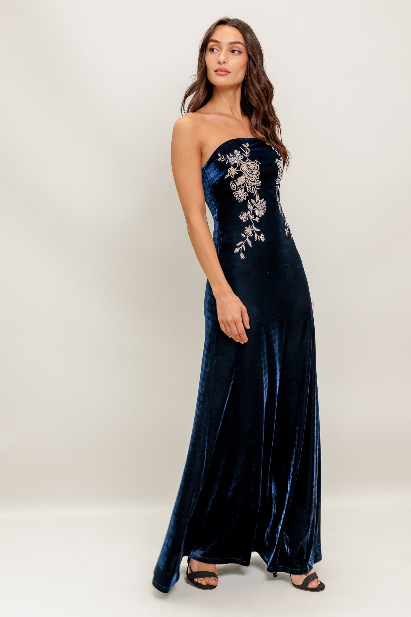 VELVET ELEGIA NAVY MAXI DRESS