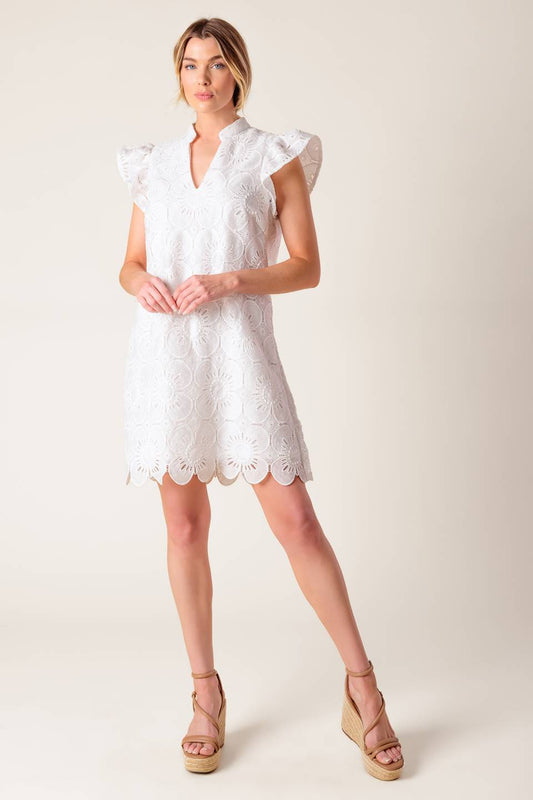 FLEETING WHISPERS LACE WOVEN MINI DRESS