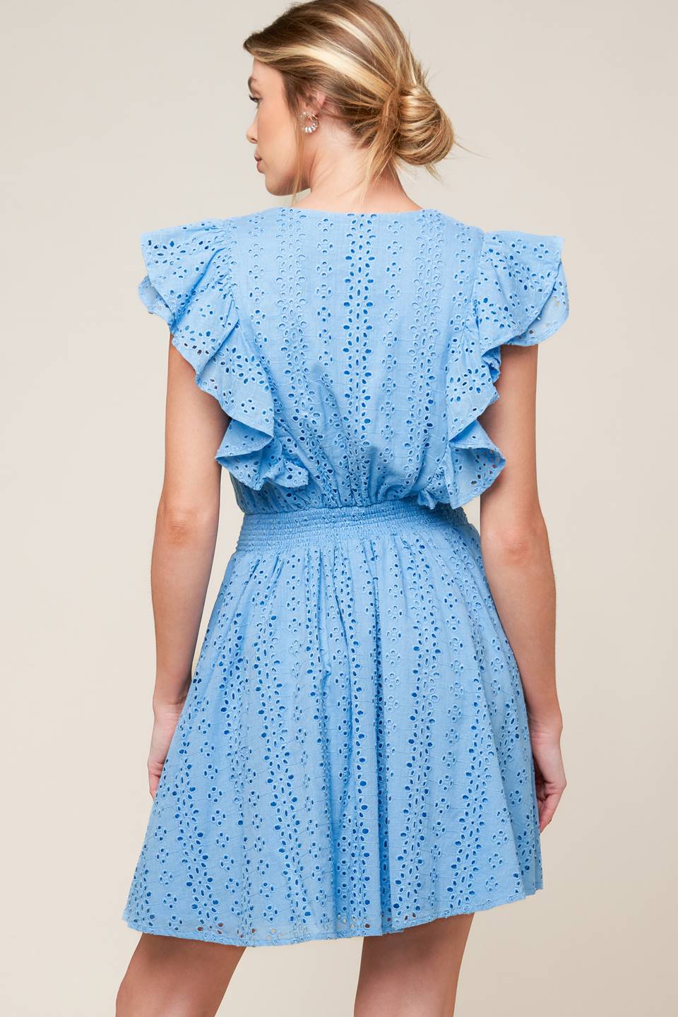 KEEP ME CLOSE POWDER BLUE WOVEN MINI DRESS