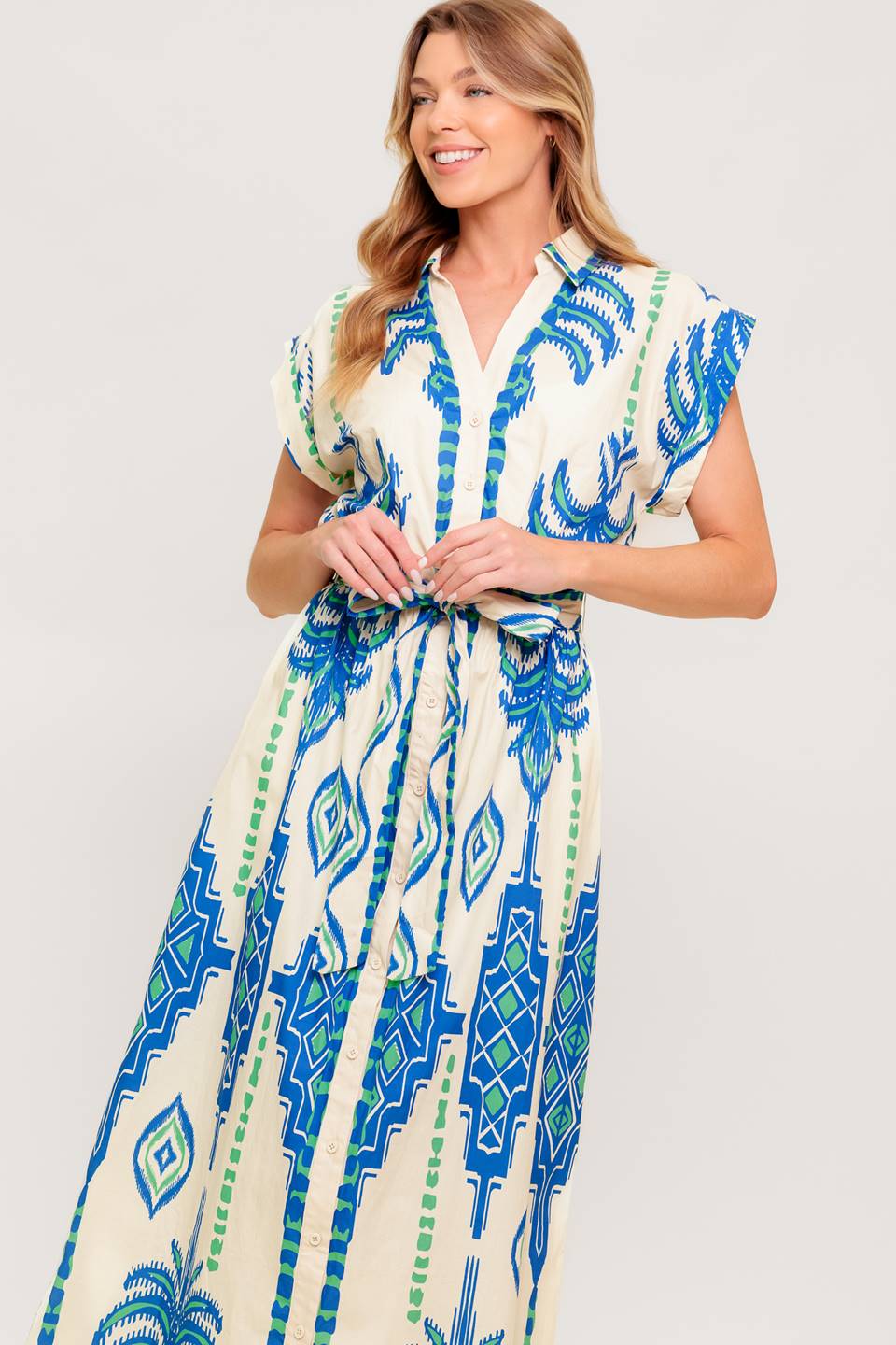 SOFTLY SPOKEN BLUE WOVEN MDI DRESS