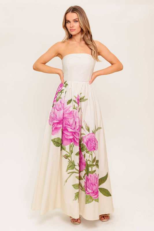 CAUGHT IN THE BREEZE FLORAL WOVEN MAXI DRESS
