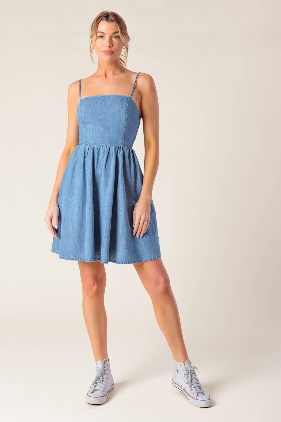 BACK IN LOVE DENIM MINI DRESS