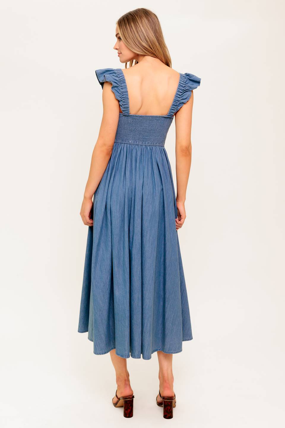 DRIFTWOOD PETAL CHAMBRAY MIDI DRESS