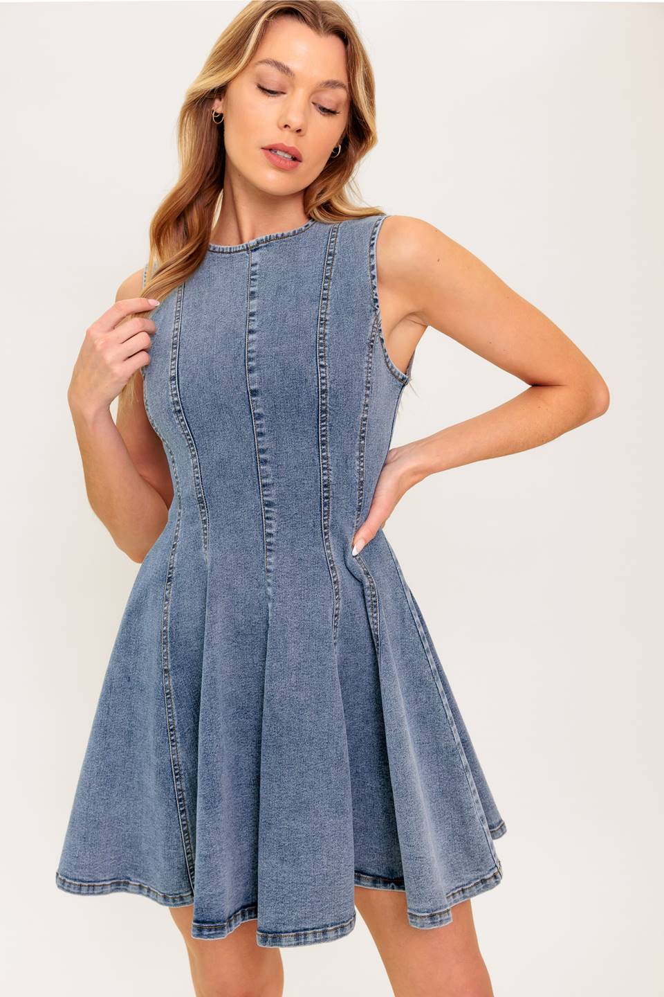CAUGHT IN A MOMENT DENIM MINI DRESS