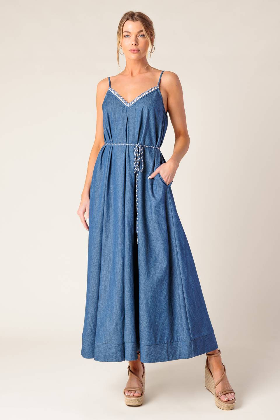 HEARTFELT MOMENT DENIM MIDI DRESS