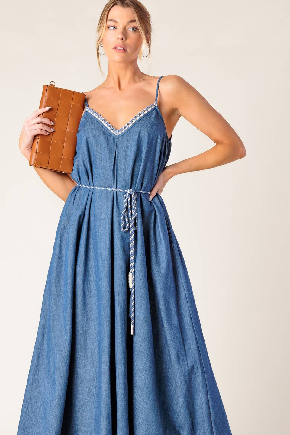 HEARTFELT MOMENT DENIM MIDI DRESS