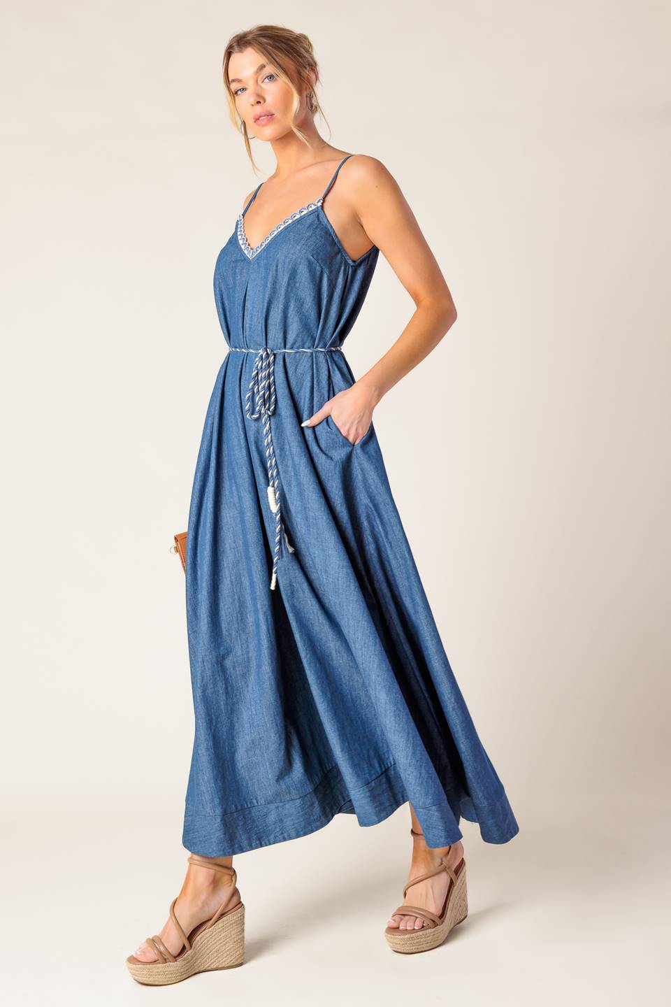 HEARTFELT MOMENT DENIM MIDI DRESS