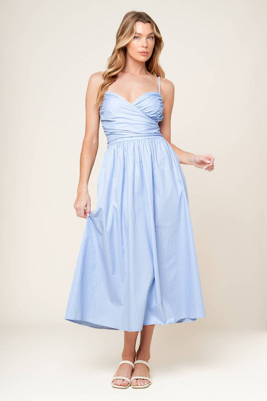 SUMMER INVITE PASTEL BLUE WOVEN MIDI DRESS