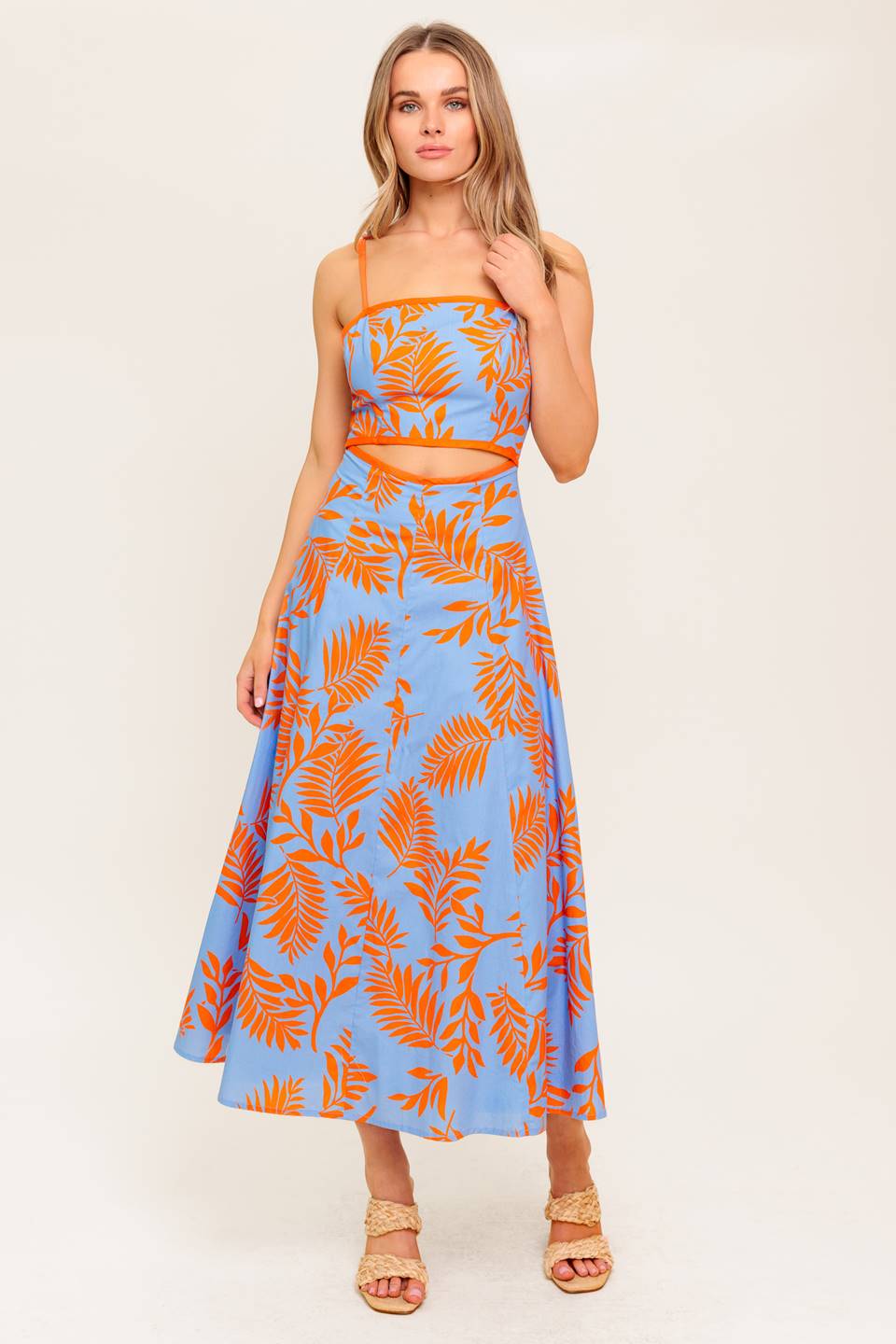 APRICOT SUNSET WOVEN MIDI DRESS