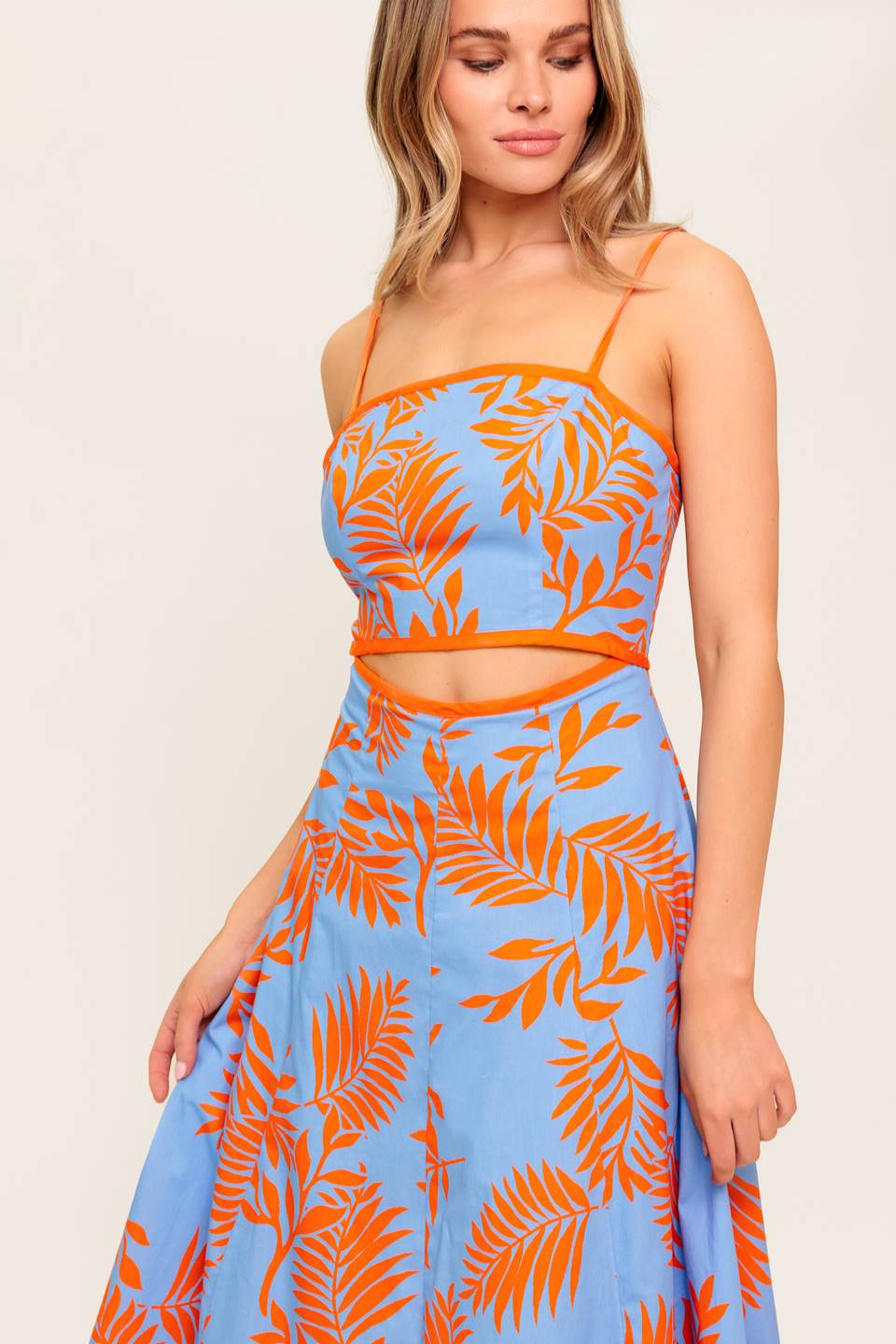 APRICOT SUNSET WOVEN MIDI DRESS