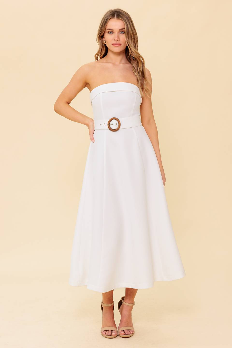 THE PICTURE OF PERFECTION WHITE WOVEN MIDI DRESS