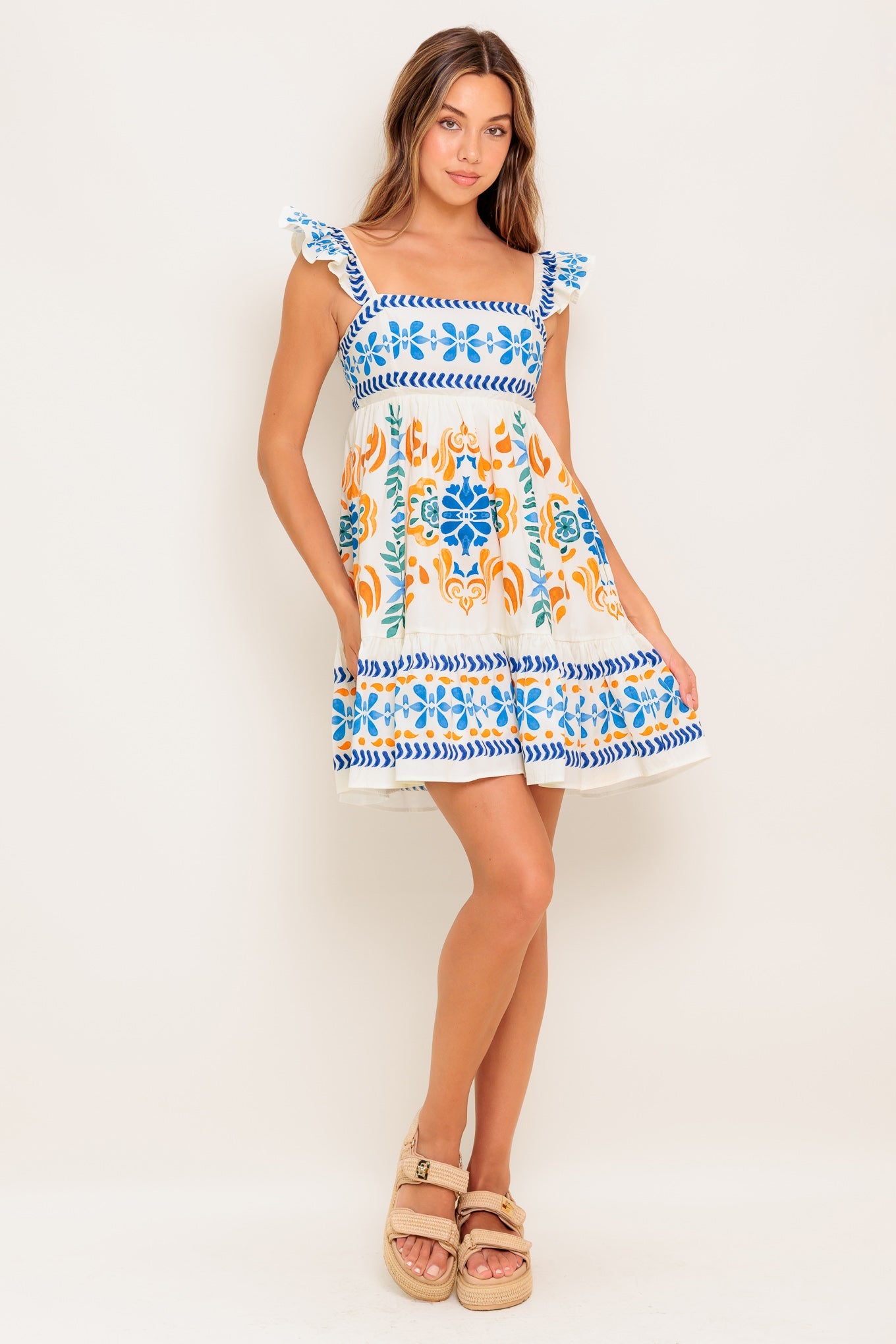 FLORAL KISS IVORY WOVEN MINI DRESS