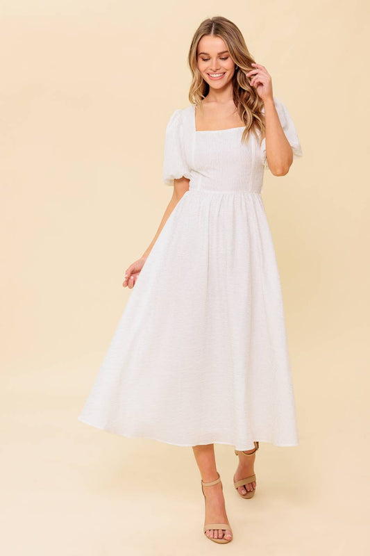 SLEEK DEDICATION IVORY WOVEN MDI DRESS