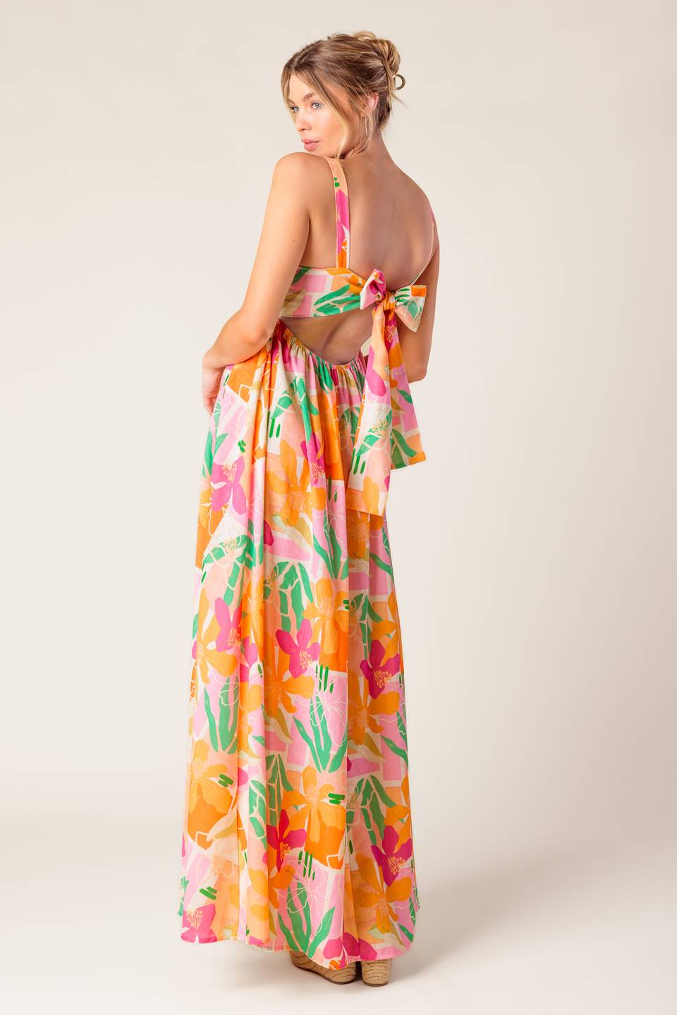 BON VOYAGE PINK ORANGE WOVEN MAXI DRESS