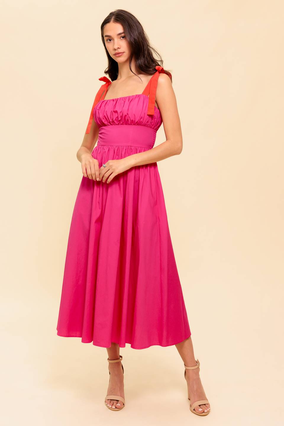 EVENING DELIGHTS FUCHSIA WOVEN MIDI DRESS