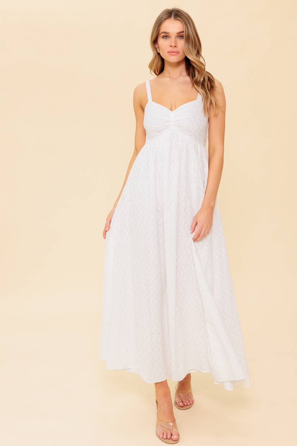 LOVE OF MINE IVORY EYELET MIDI DRESS