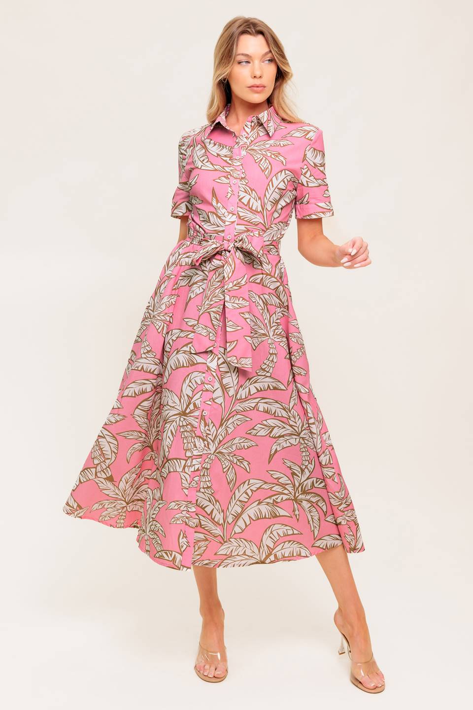 SWEET CAMELLIA PINK WOVEN MIDI DRESS