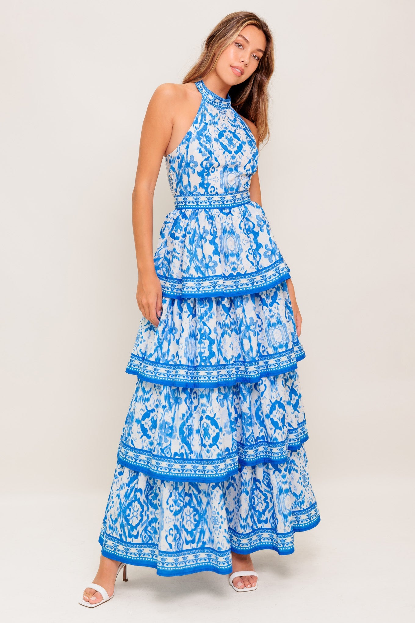 BLUSHING BLOSSOM BLUE WOVEN MAXI DRESS
