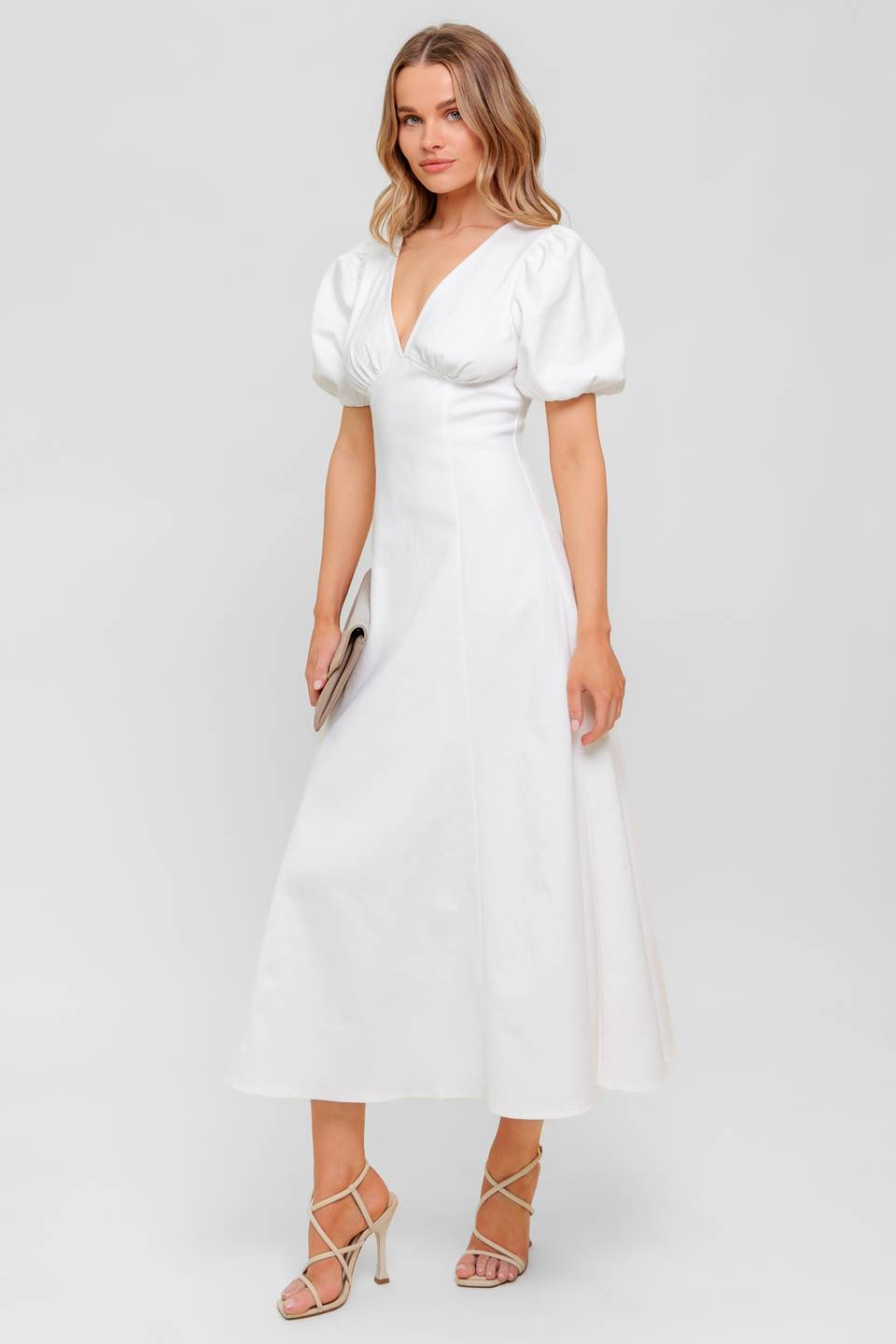 SECRET VINE GLOW WOVEN TWILL MIDI DRESS