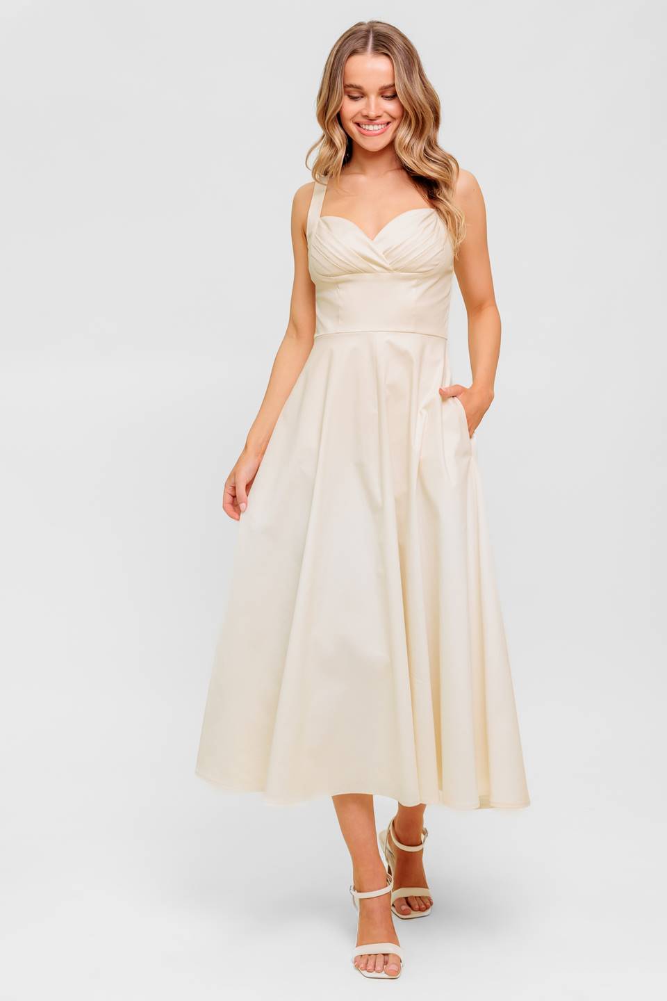OCEAN SHEEN TENDER CREAM WOVEN MIDI DRESS