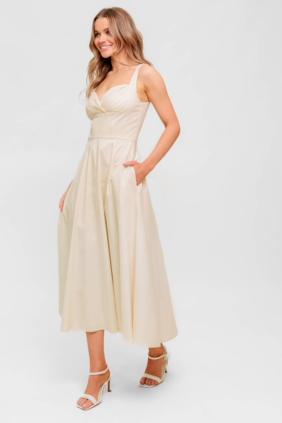 OCEAN SHEEN TENDER CREAM WOVEN MIDI DRESS
