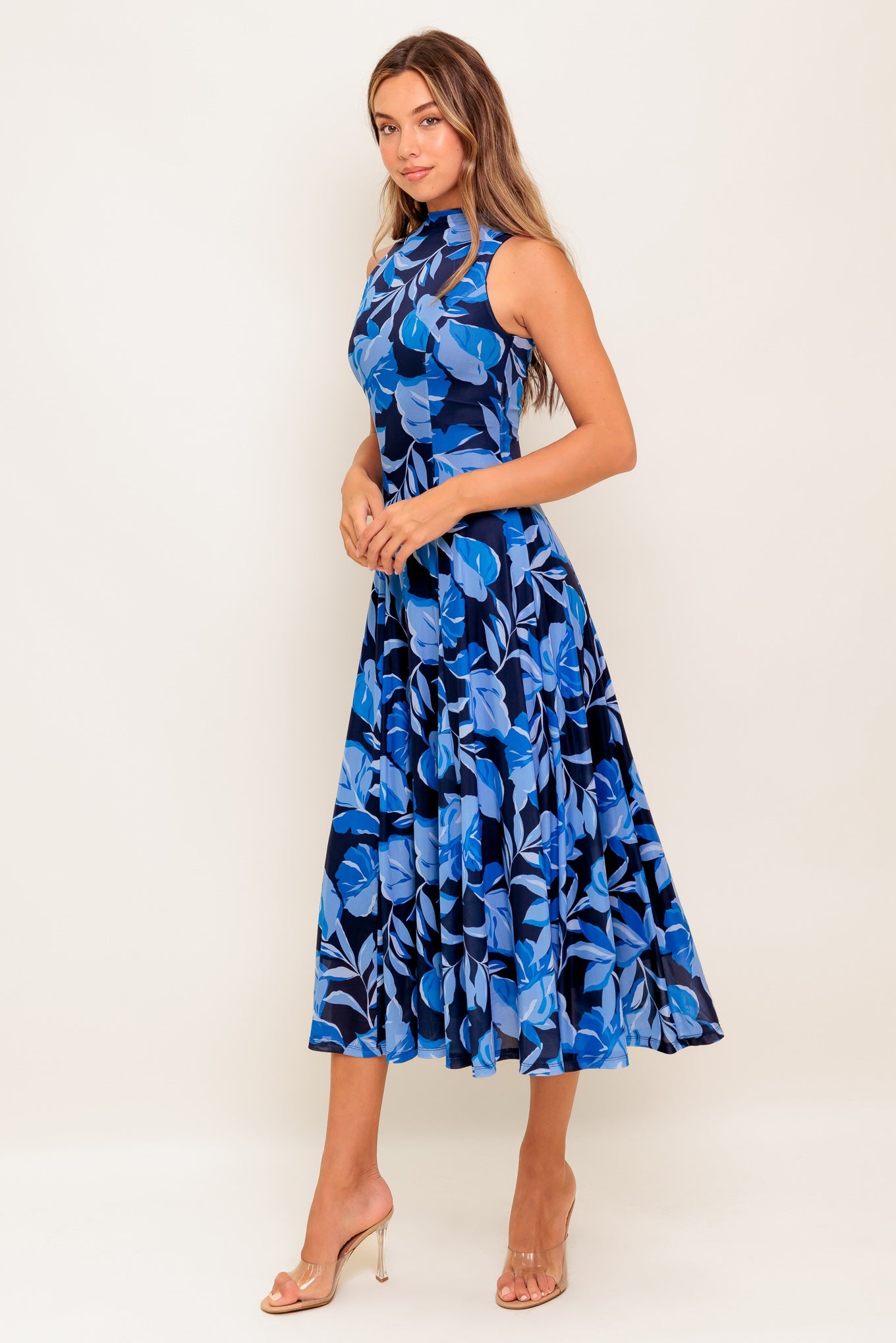 MIDNIGHT BLOOM WOVEN MIDI DRESS