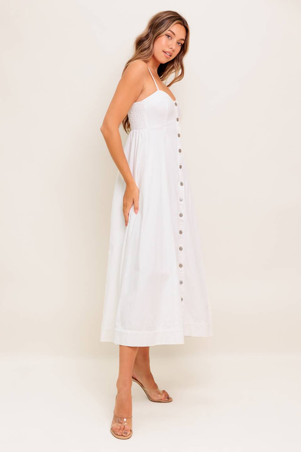 NATURE’S TOUCH WHITE WOVEN MIDI DRESS