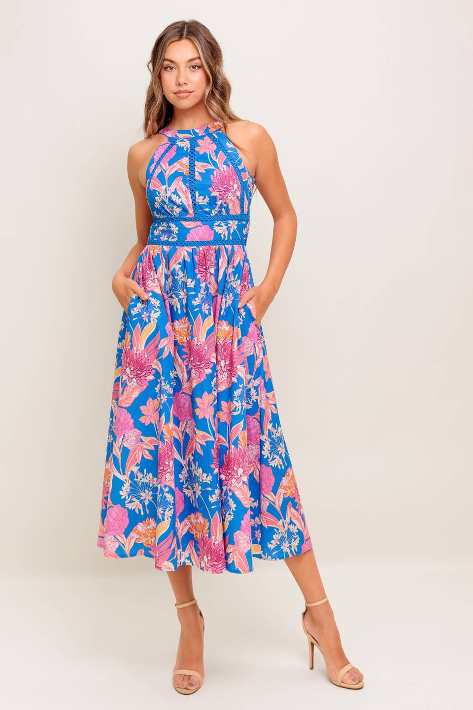 SUN-KISSED FLOWER WOVEN MIDI DRESS