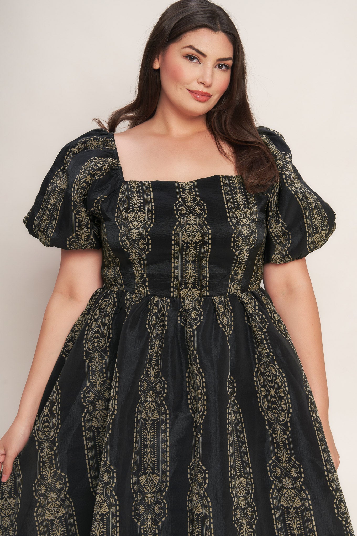 VINTAGE SQUARE WOVEN MIDI DRESS