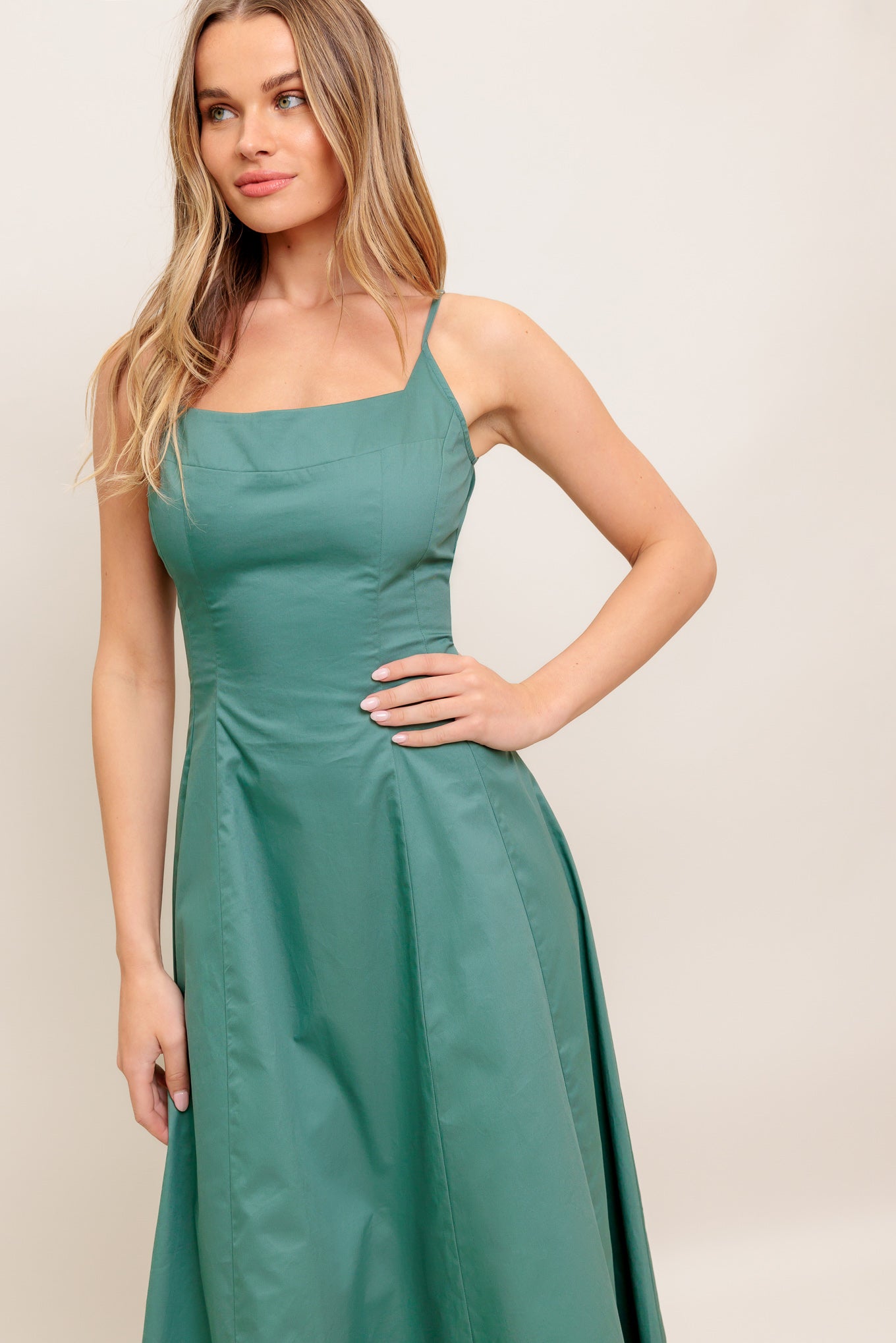 VERDE ELEGANTE WOVEN MIDI DRESS