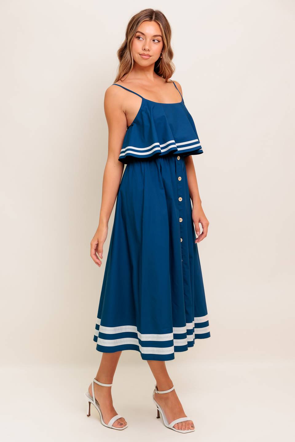 EARTH RHYTHM NAVY WOVEN MIDI DRESS