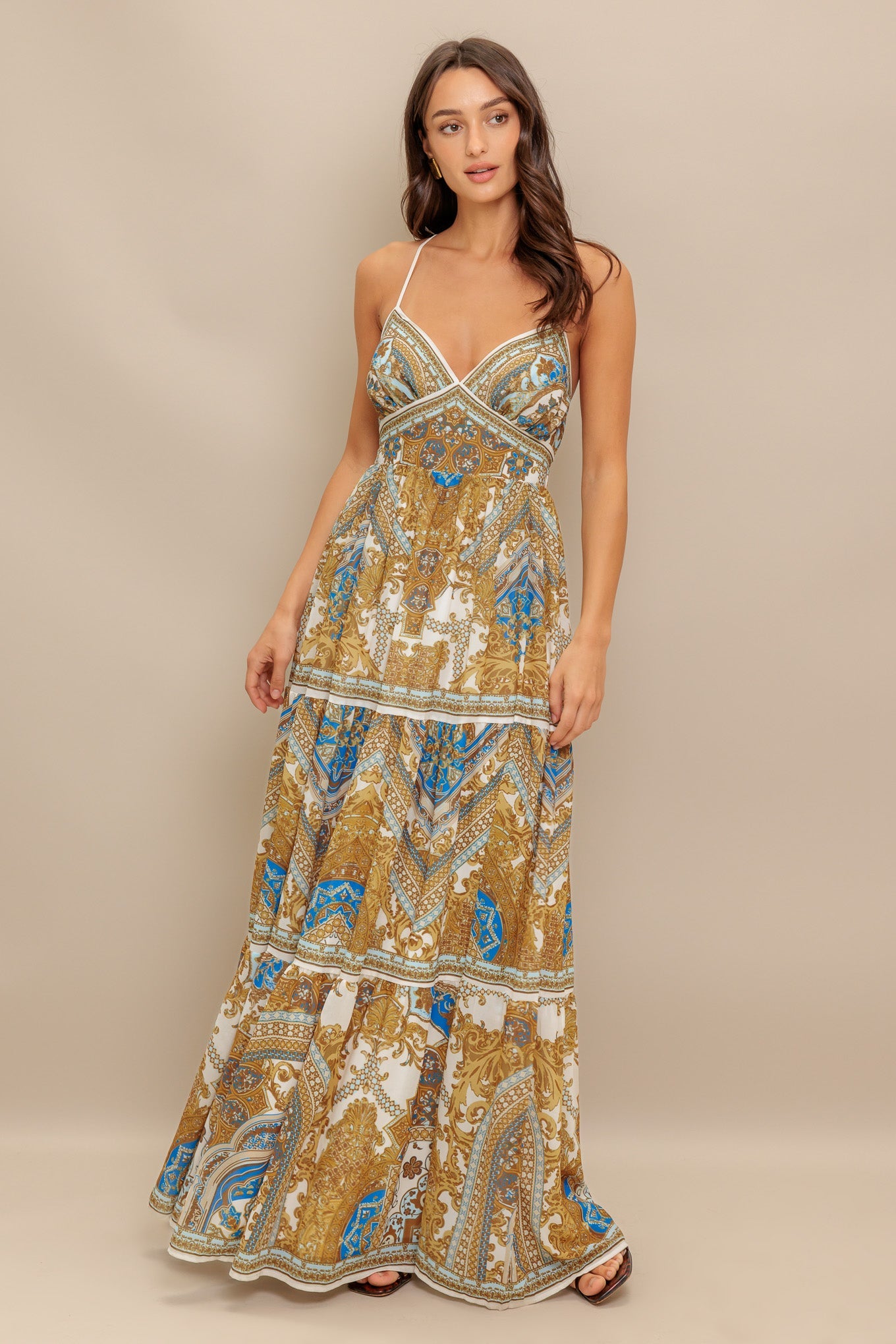 GOLDEN PALAZZO WOVEN MAXI DRESS