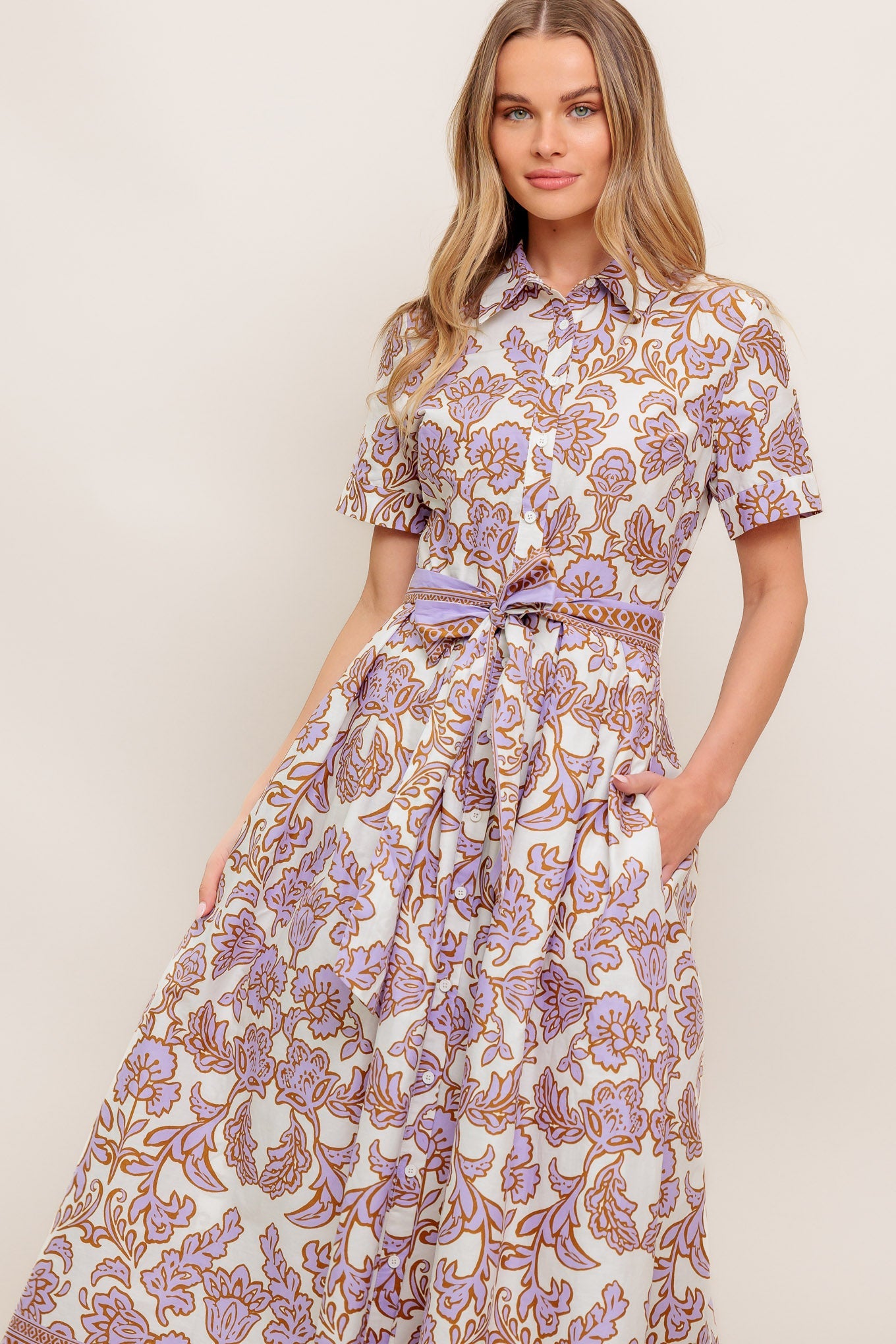 LAVENDER MOSAIC WOVEN MIDI DRESS