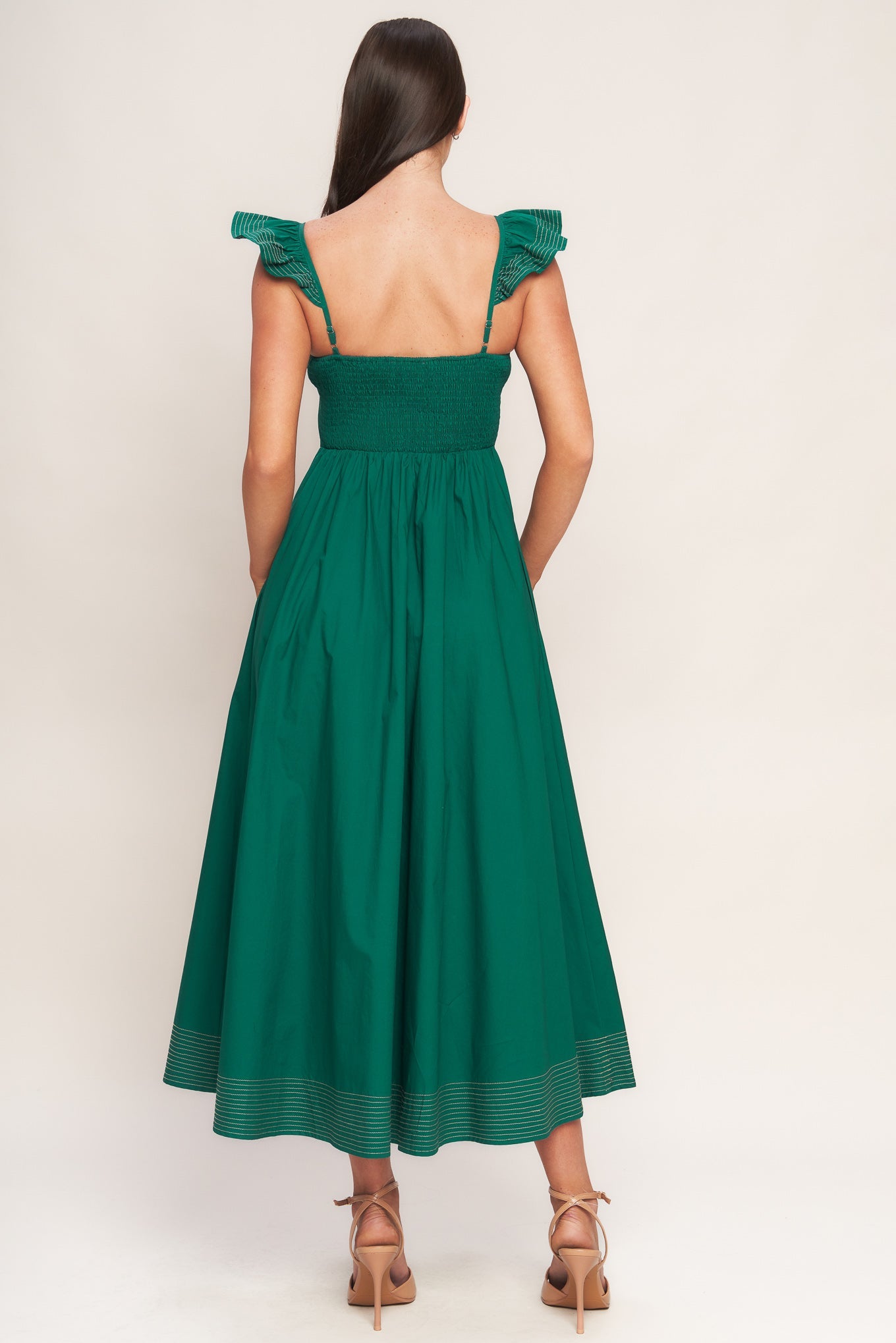 TUSCAN SUNSET GREEN WOVEN MIDI DRESS