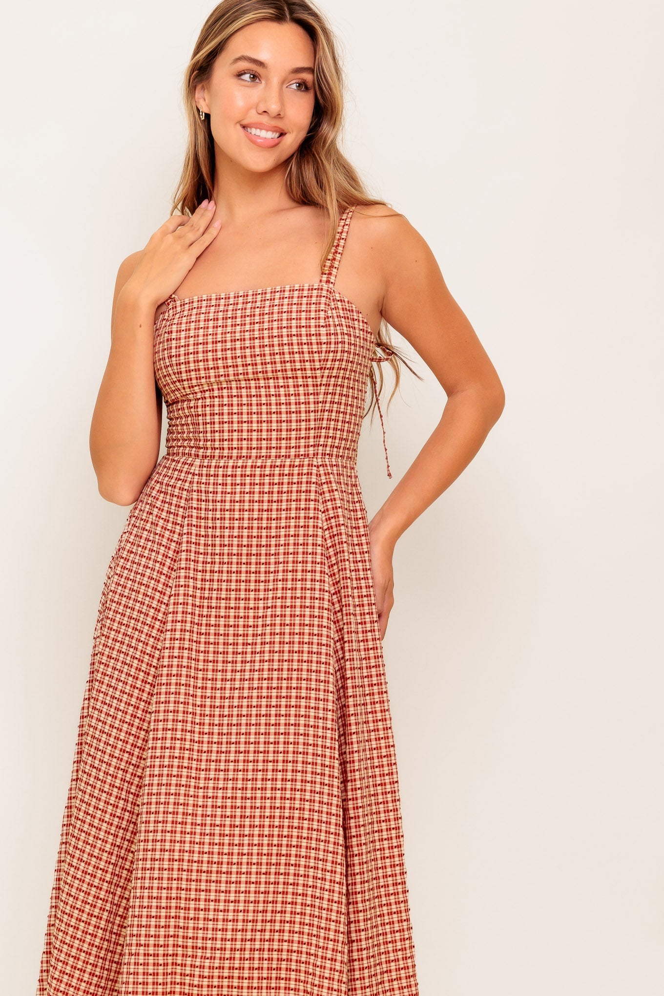 GINGHAM SUMMER WOVEN MIDI DRESS